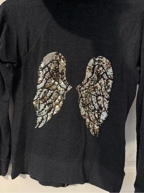 Victoria's Secret Sequin Wings Dark Charcoal Zip-Up Hoodie
